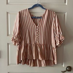 Madewell Pink and a White Stripe Blouse (xl)